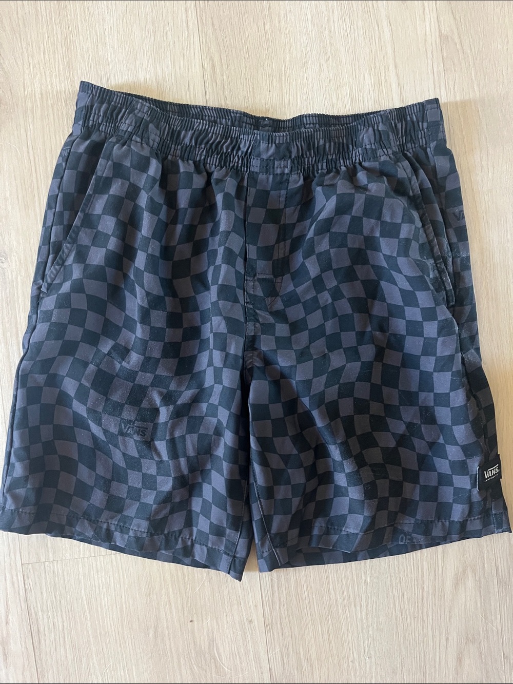 Vans boys  Black and Dark Gray Checkerboard Athletic Shorts Large